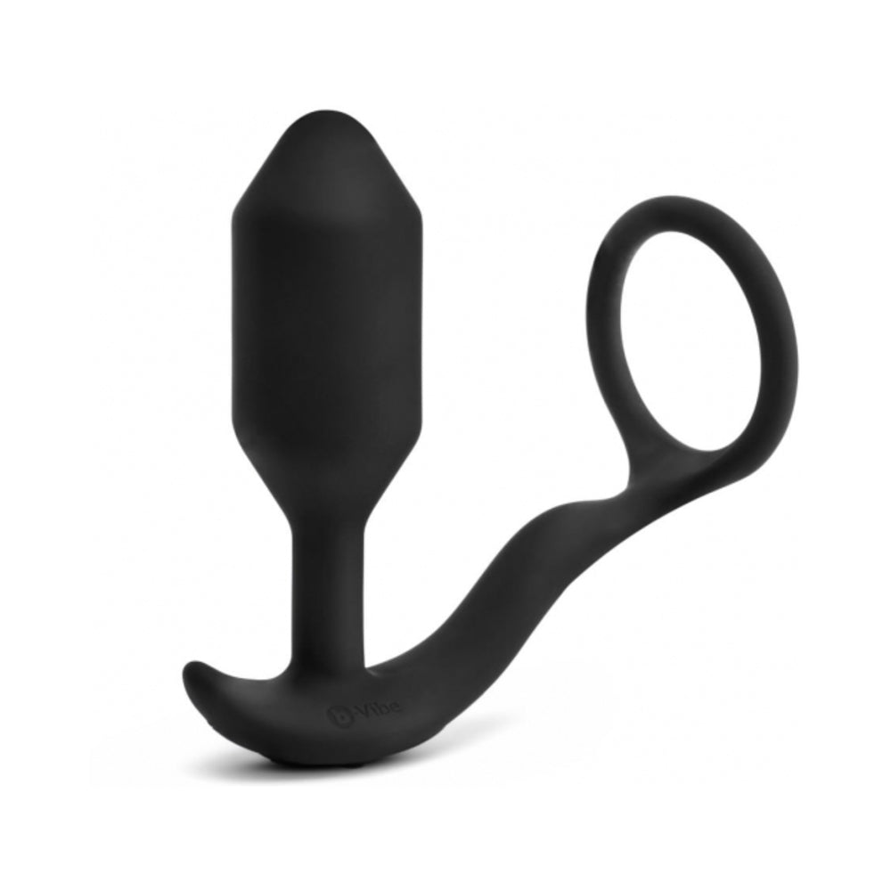 b-Vibe Vibrating Snug & Tug Rechargeable Weighted Silicone Anal Plug with Cockring M Black - Fantasies Boutique