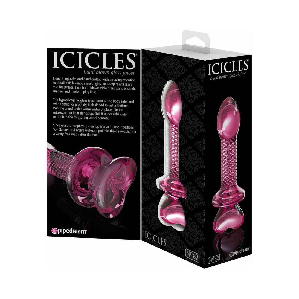 Pipedream Icicles No. 82 Glass Juicer Textured Dildo With Heart-Shaped Base Pink - Fantasies Boutique