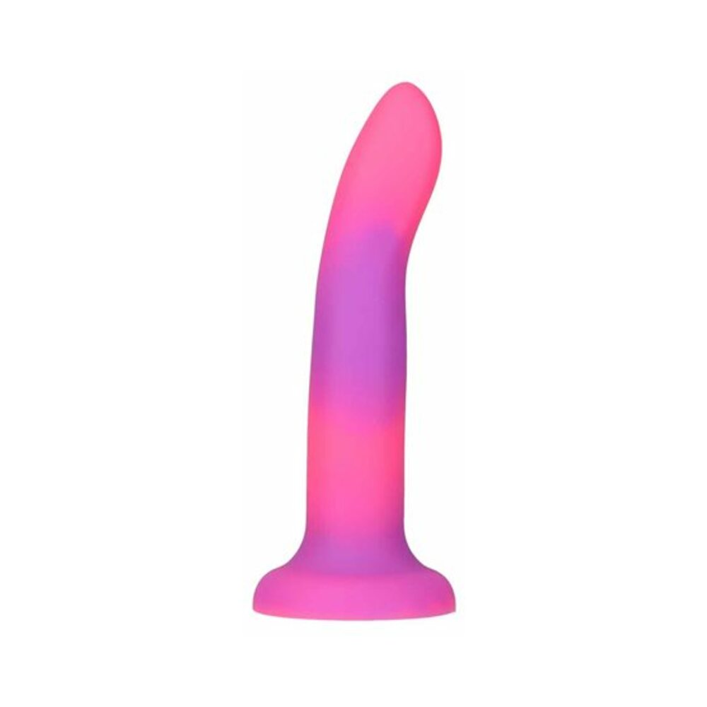 Addiction Rave Bendable 8 in. Silicone Dildo Glow in the Dark Pink Purple - Fantasies Boutique