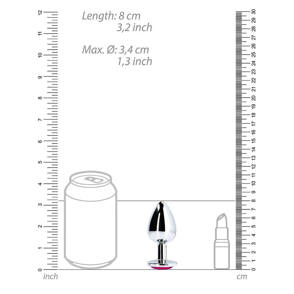 Shots Ouch! Heart Gem Butt Plug Medium Silver/Rubellite Pink - Fantasies Boutique