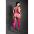 Fantasy Lingerie Sheer Sweet Revelation Slashed Cross Knit Halter Bodystocking & G-String Neon Pink Queen Size