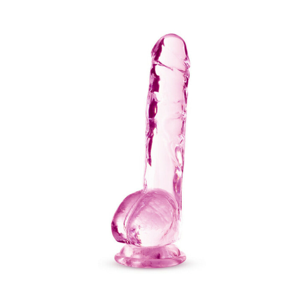 Naturally Yours Crystalline 8 in. Dildo with Balls Rose - Fantasies Boutique