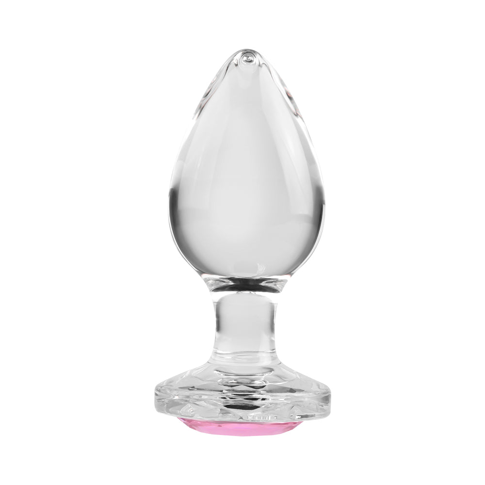 Adam & Eve Glass Anal Plug With Pink Gemstone Base Large - Fantasies Boutique