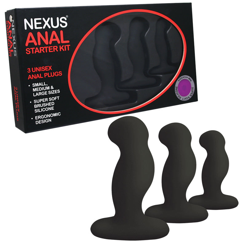 Nexus ANAL STARTER KIT 3 Solid Sillicone Anal Plugs - Black - Fantasies Boutique