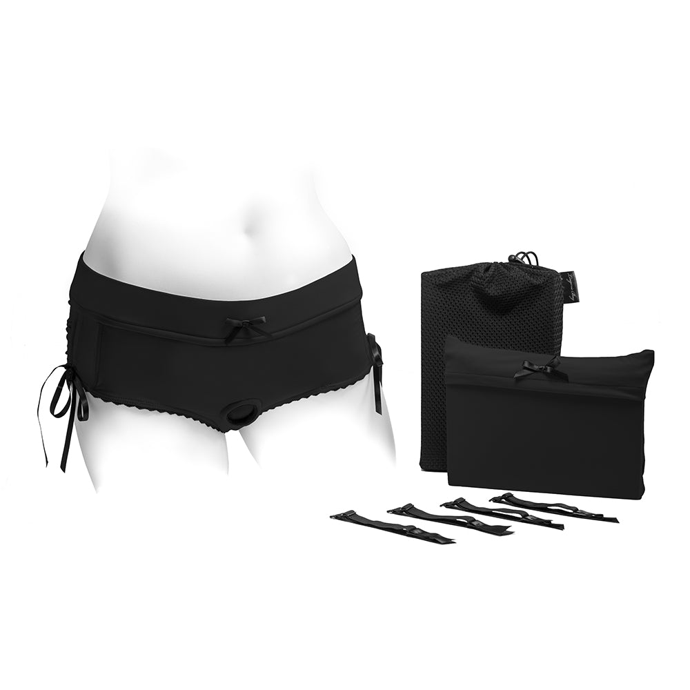 SpareParts Sasha Cinch Booty Short Harness Black Size XL