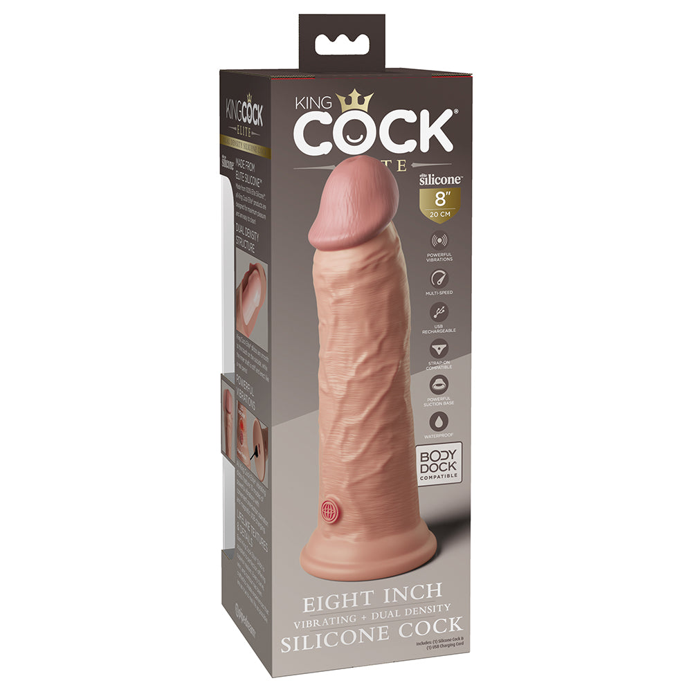 King Cock Elite 8 in. Vibrating Realistic Dildo With Suction Cup Beige - Fantasies Boutique