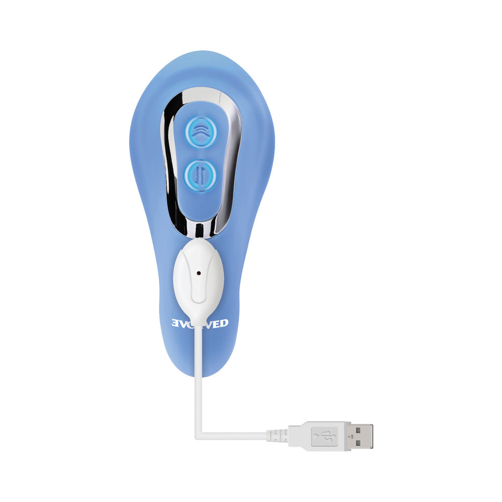 Evolved Tap & Thrust Rechargeable Thrusting Pulsing Silicone Dual Stimulator Blue - Fantasies Boutique