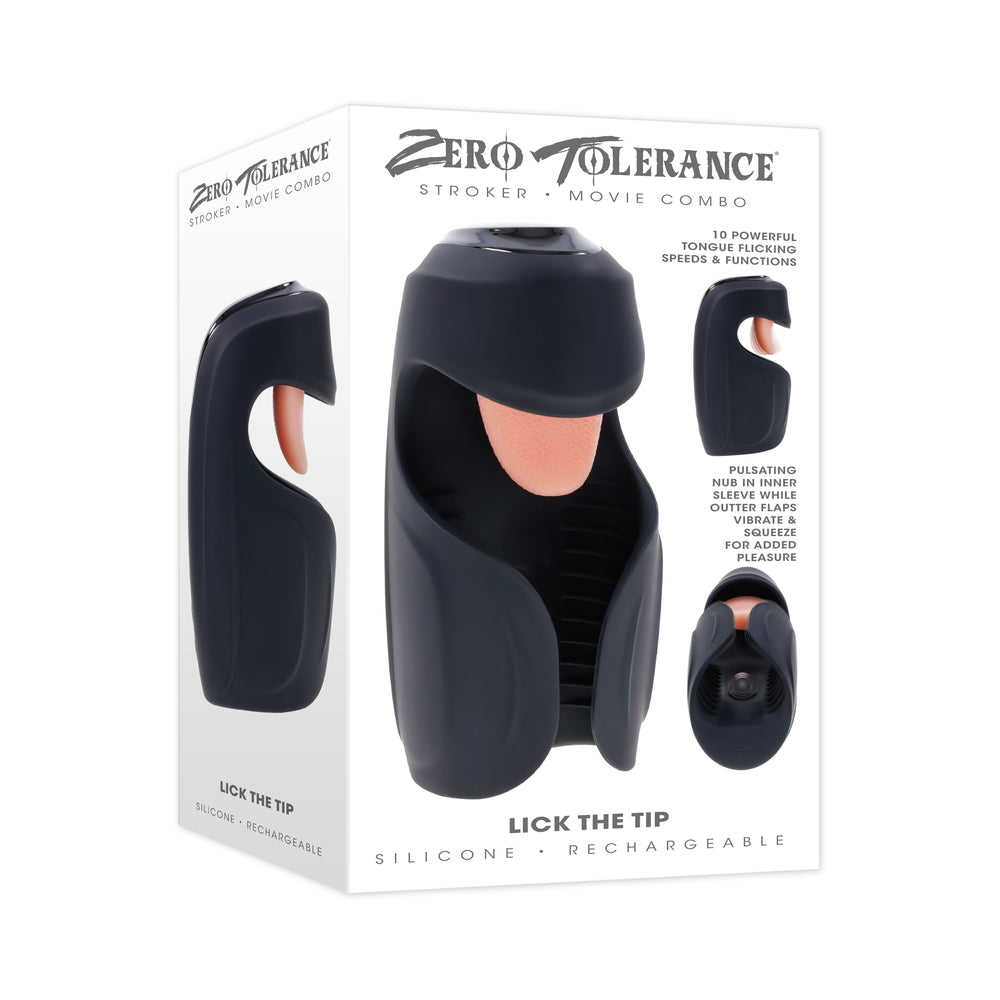 Zero Tolerance Lick The Tip Rechargeable Vibrating Thumping Stroker Silicone Black - Fantasies Boutique