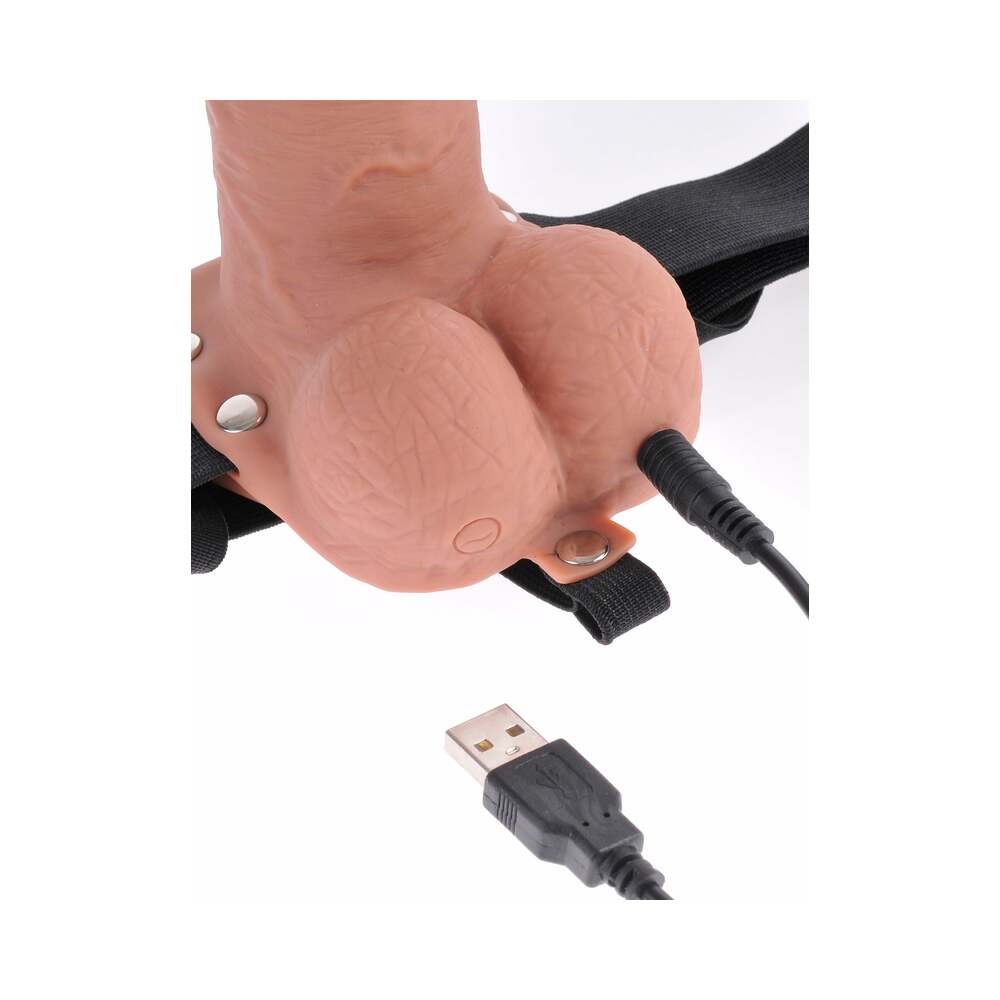 Fetish Fantasy Series Vibrating 7 in. Hollow Strap-On With Balls Tan/Black - Fantasies Boutique