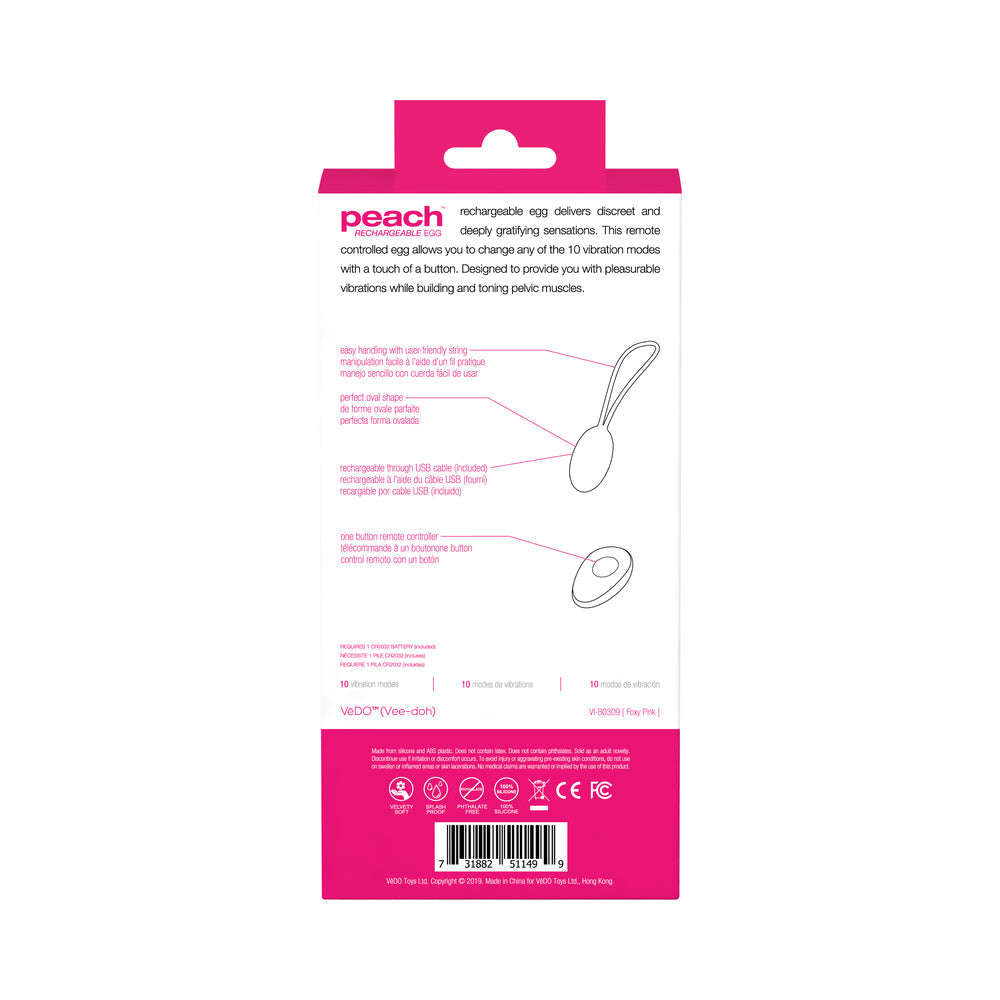 VeDO Peach Rechargeable Egg Vibe - Foxy Pink