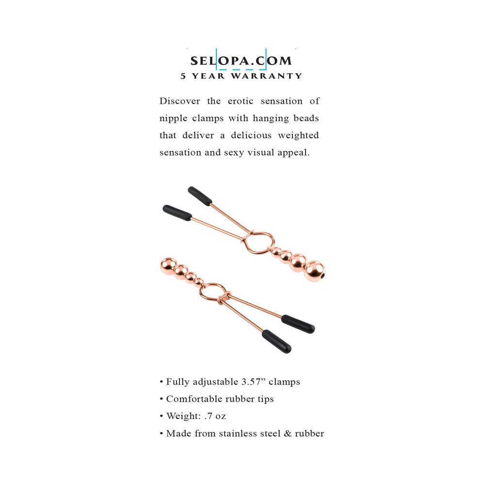 Selopa Beaded Nipple Clamps Stainless Steel Rose Gold - Fantasies Boutique