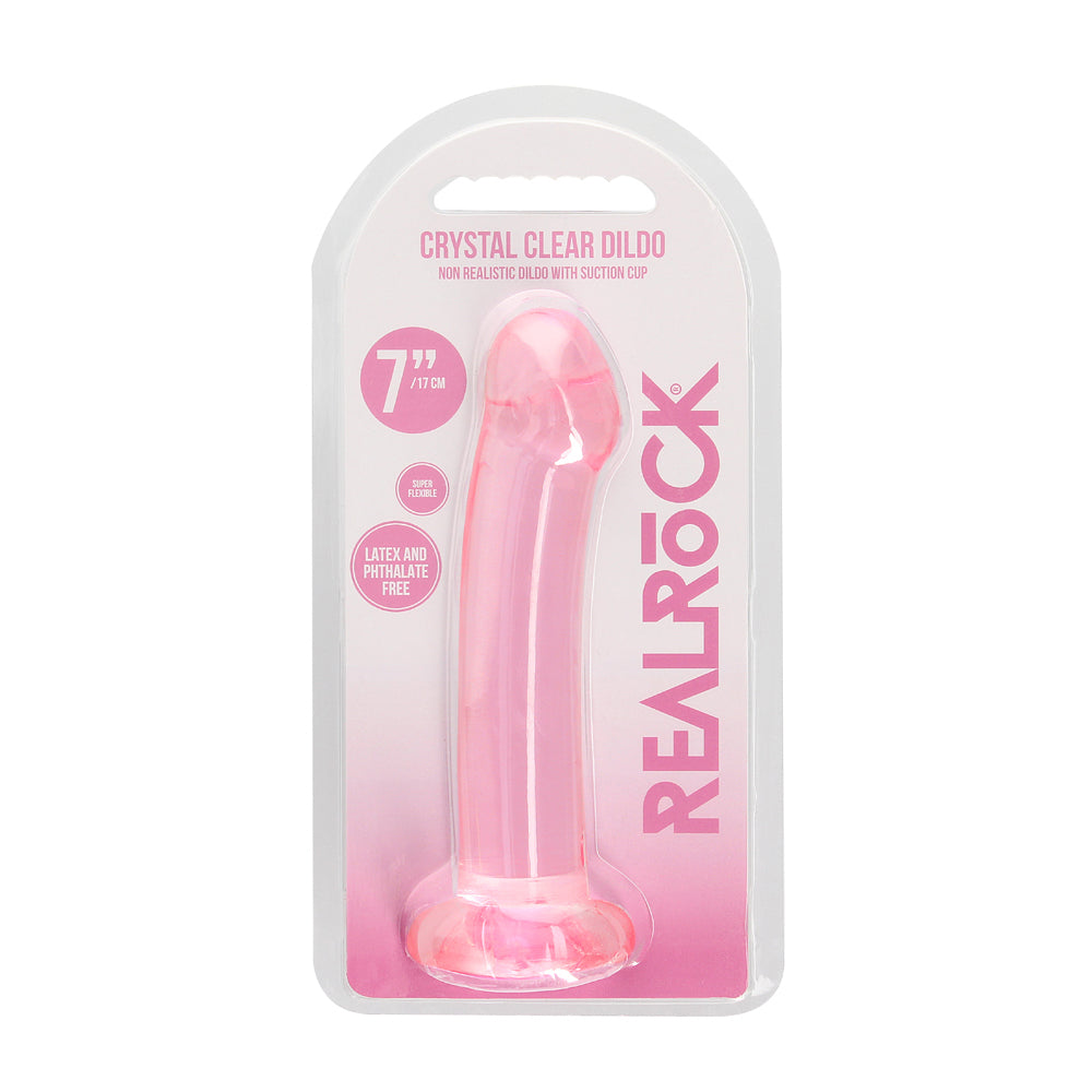 RealRock Crystal Clear Non-Realistic 7 in. Dildo With Suction Cup Pink - Fantasies Boutique