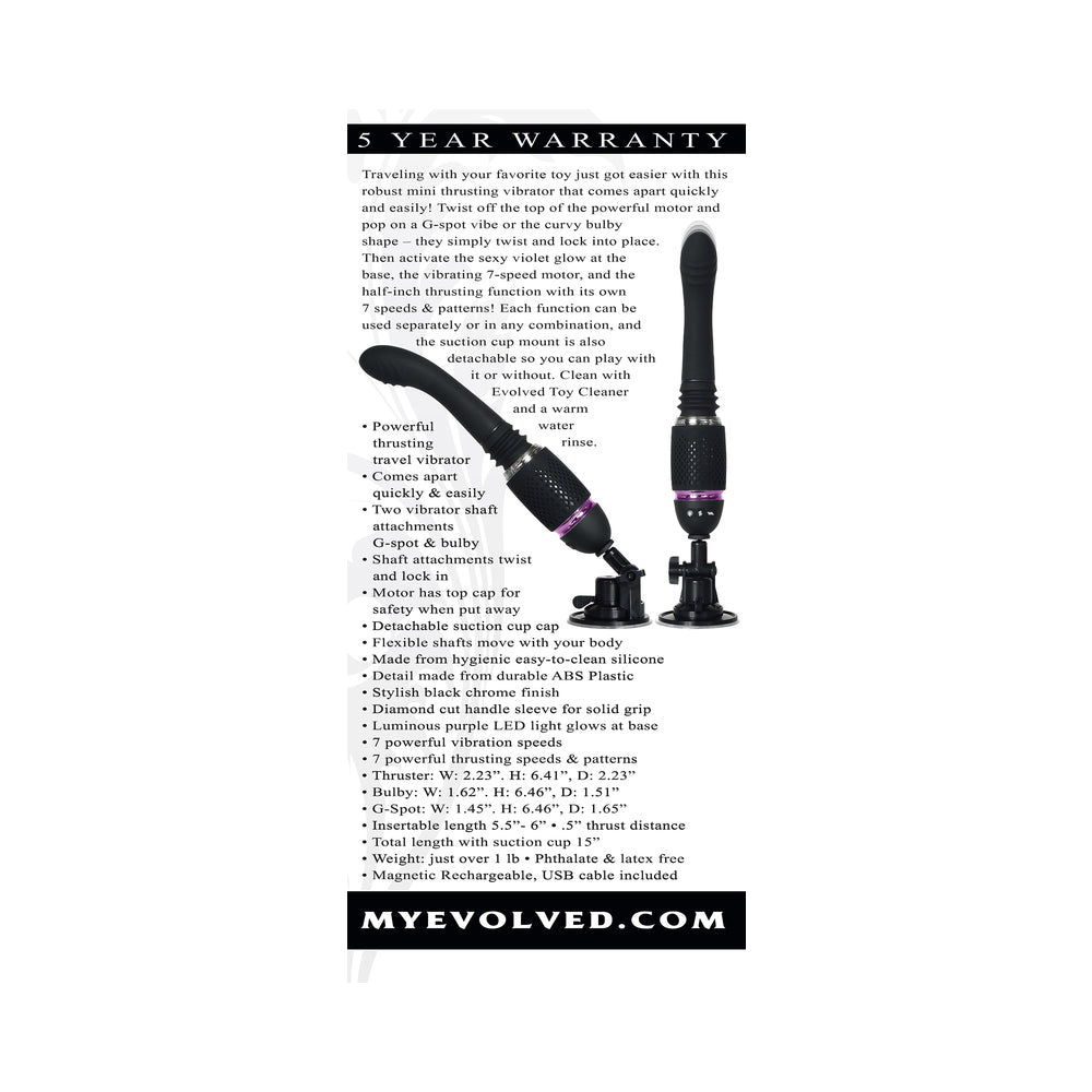 Evolved Thrust & Go Thrusting Vibrator With 2 Shafts and Suction Cup Base Black - Fantasies Boutique