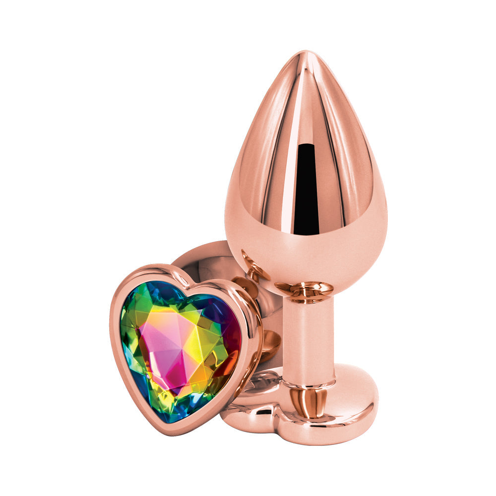 Rear Assets Rose Gold Heart Plug Medium Rainbow - Fantasies Boutique