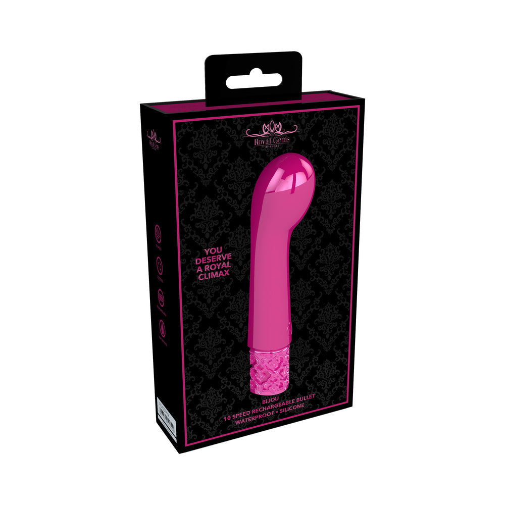 Royal Gems Bijou Rechargeable Curved Silicone Bullet Vibrator Pink - Fantasies Boutique