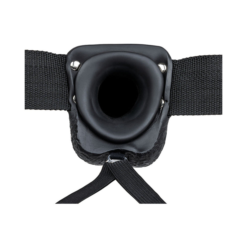 RealRock Realistic 9 in. Vibrating Hollow Strap-On With Balls Black - Fantasies Boutique