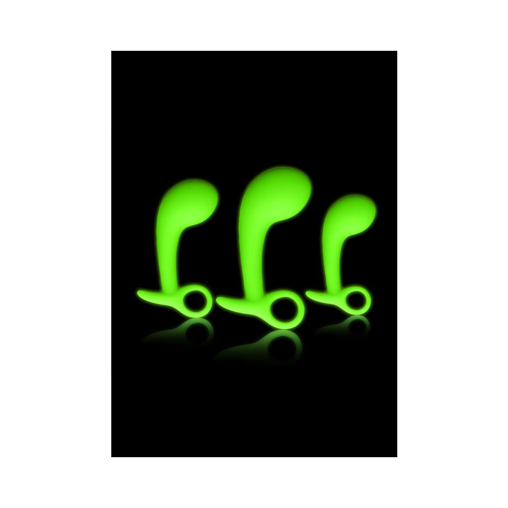 Ouch! Glow in the Dark Prostate Kit 3-Piece Anal Plug Set Neon Green - Fantasies Boutique