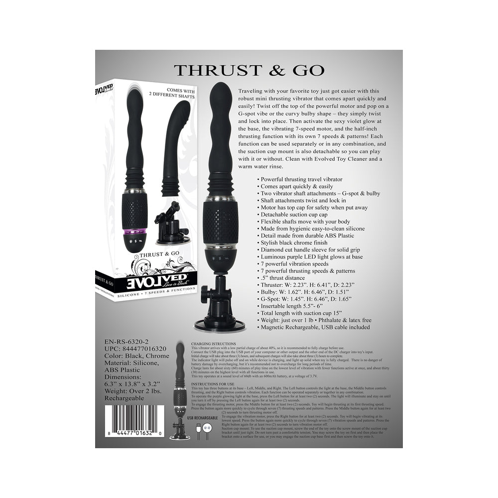 Evolved Thrust & Go Thrusting Vibrator With 2 Shafts and Suction Cup Base Black - Fantasies Boutique