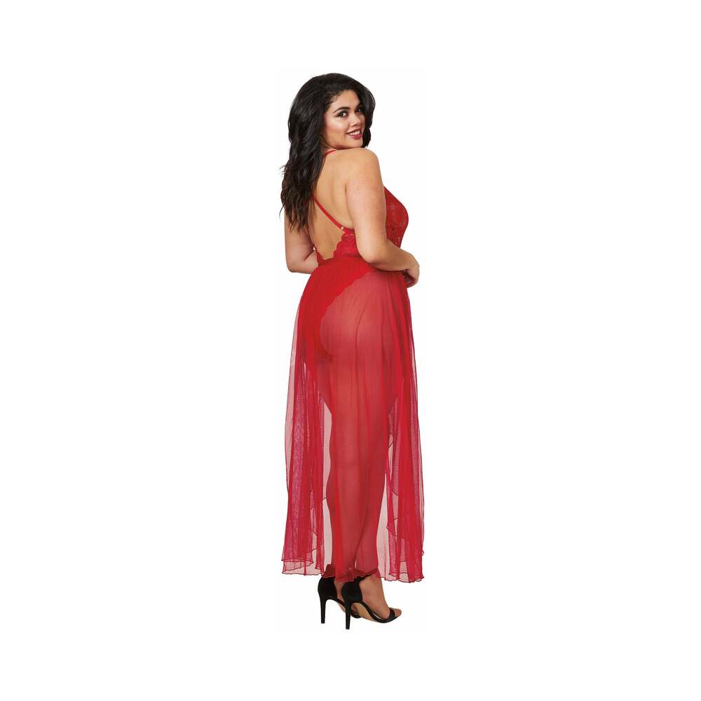 Dreamgirl Dreamgirl Teddy & Sheer Mesh Maxi Skirt With G-String Rouge Queen 3X Hanging - Fantasies Boutique