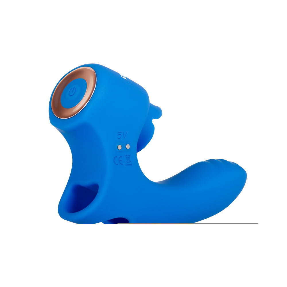 Gender X Flick It Rechargeable Flicking Dual Stimulation Silicone Finger Vibrator Blue - Fantasies Boutique