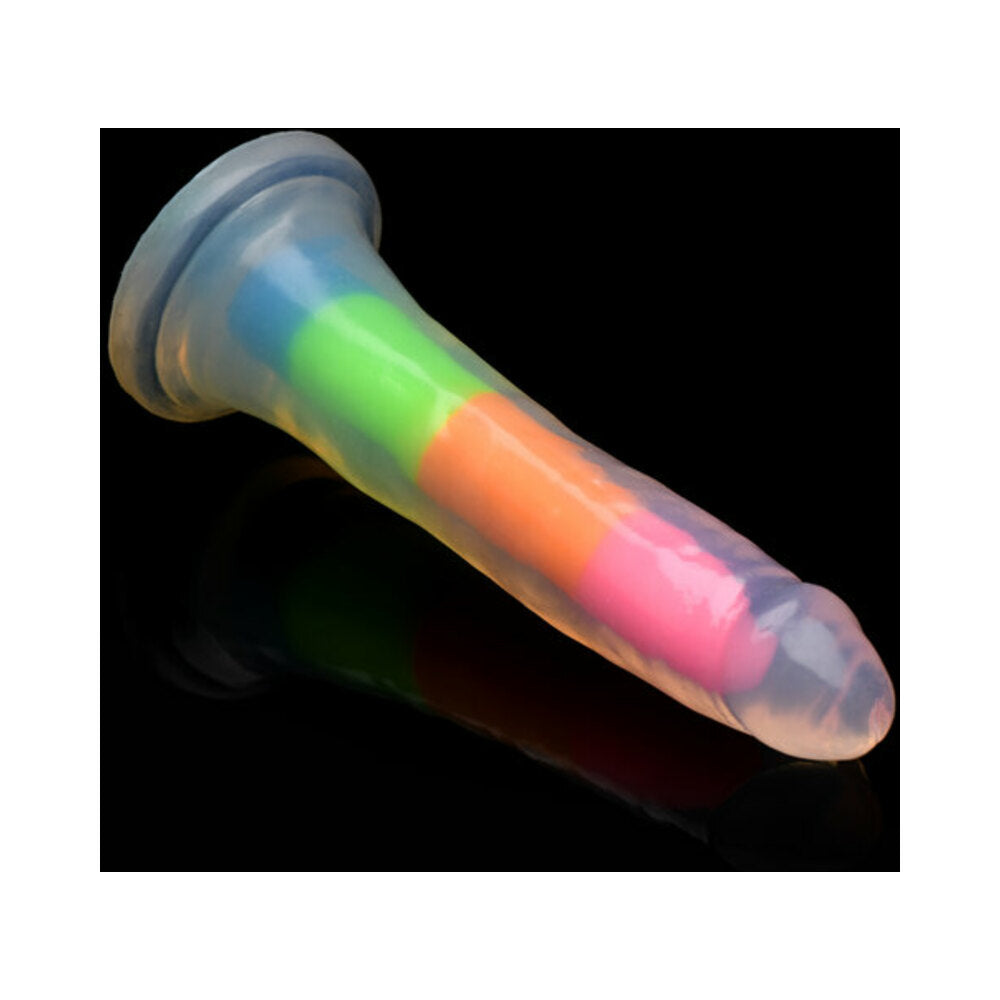 Lollicock Silicone Dildo 7 in. Rainbow Glow in the Dark