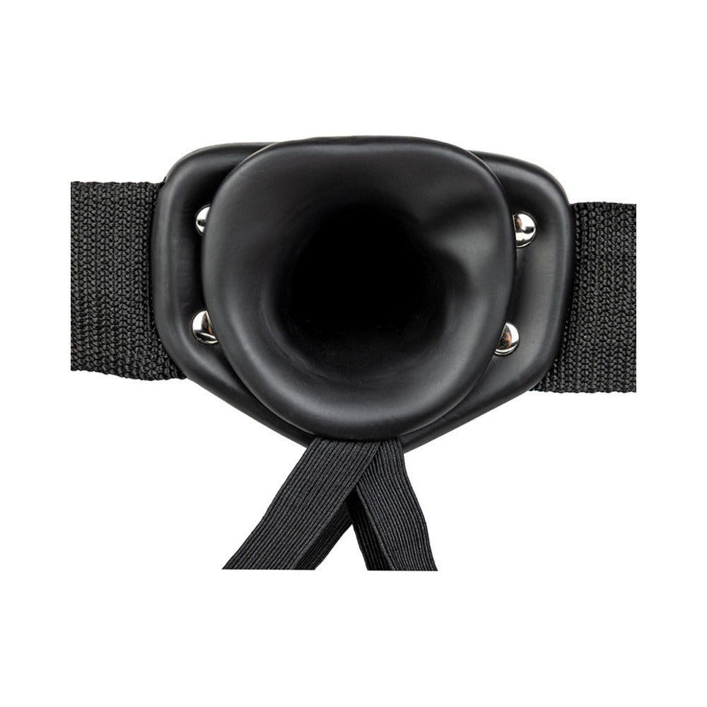 RealRock Realistic 8 in. Vibrating Hollow Strap-On Black - Fantasies Boutique