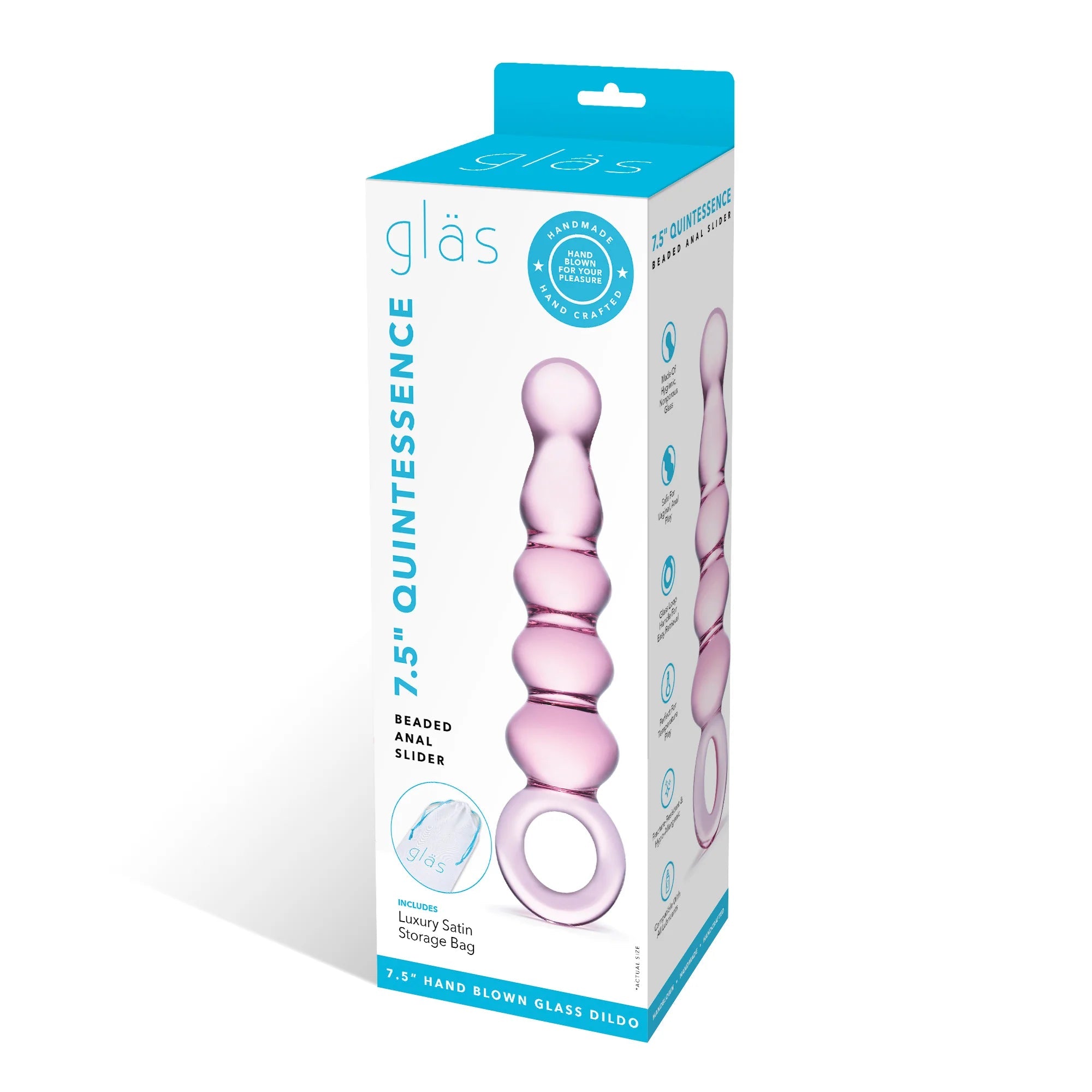 Glas 7.5 in. Quintessence Beaded Anal Slider Glass Dildo with Ring Handle - Fantasies Boutique