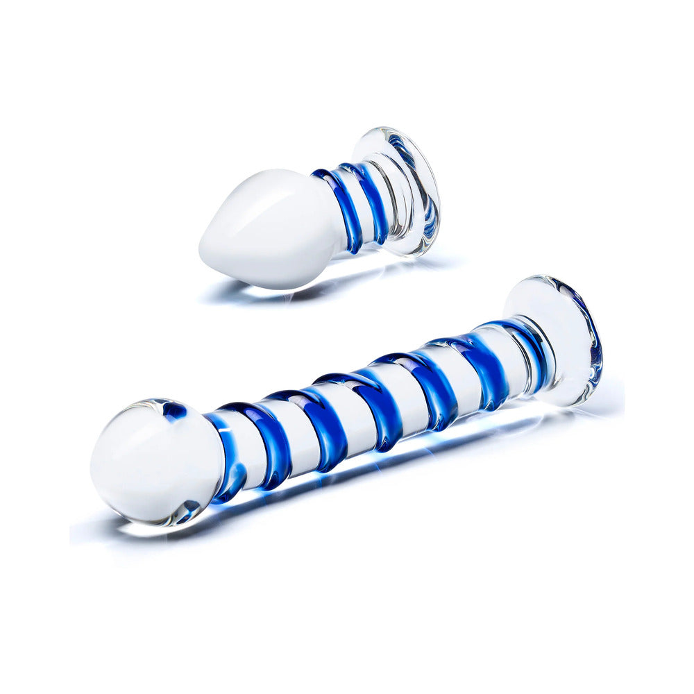 Glas 2-Piece Double Penetration Glass Swirly Dildo & Butt Plug Set - Fantasies Boutique