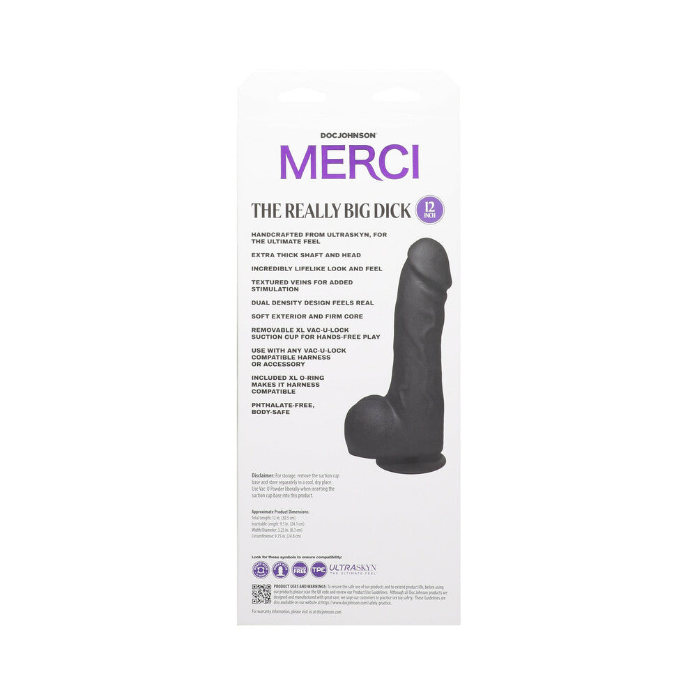 Merci The Really Big Dick 12 in. Dildo with XL Removable Vac-U-Lock Suction Cup Black - Fantasies Boutique