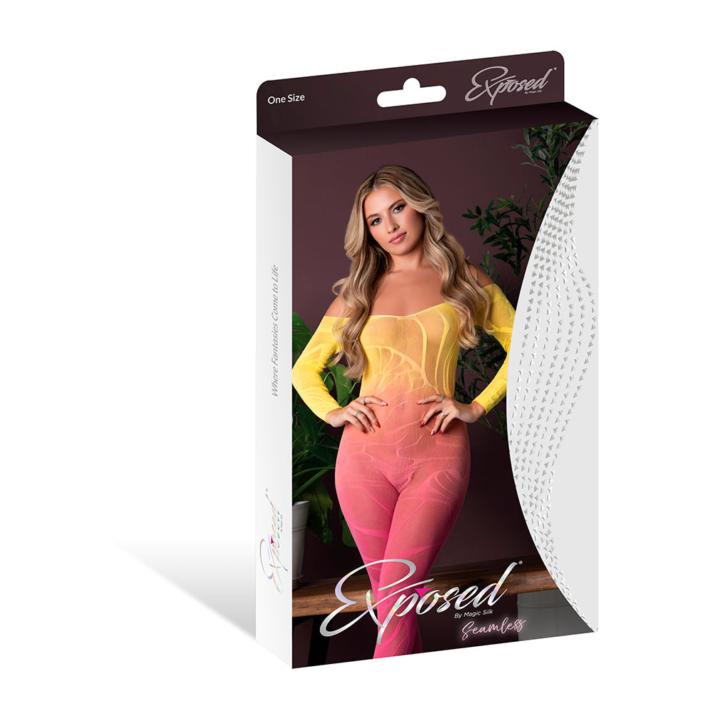 Magic Silk Seamless Long Sleeve Bodystocking Ombre Sunset O/S
