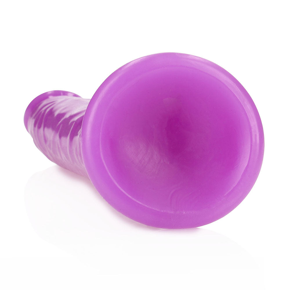 RealRock Glow in the Dark Slim 11 in. Dildo Neon Purple - Fantasies Boutique