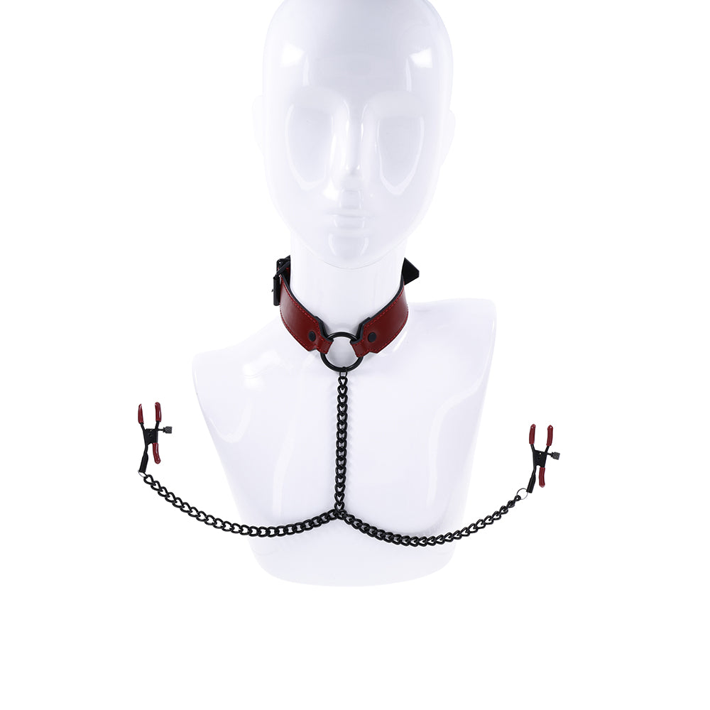 Sportsheets Saffron Collar with Nipple Clamps - Fantasies Boutique