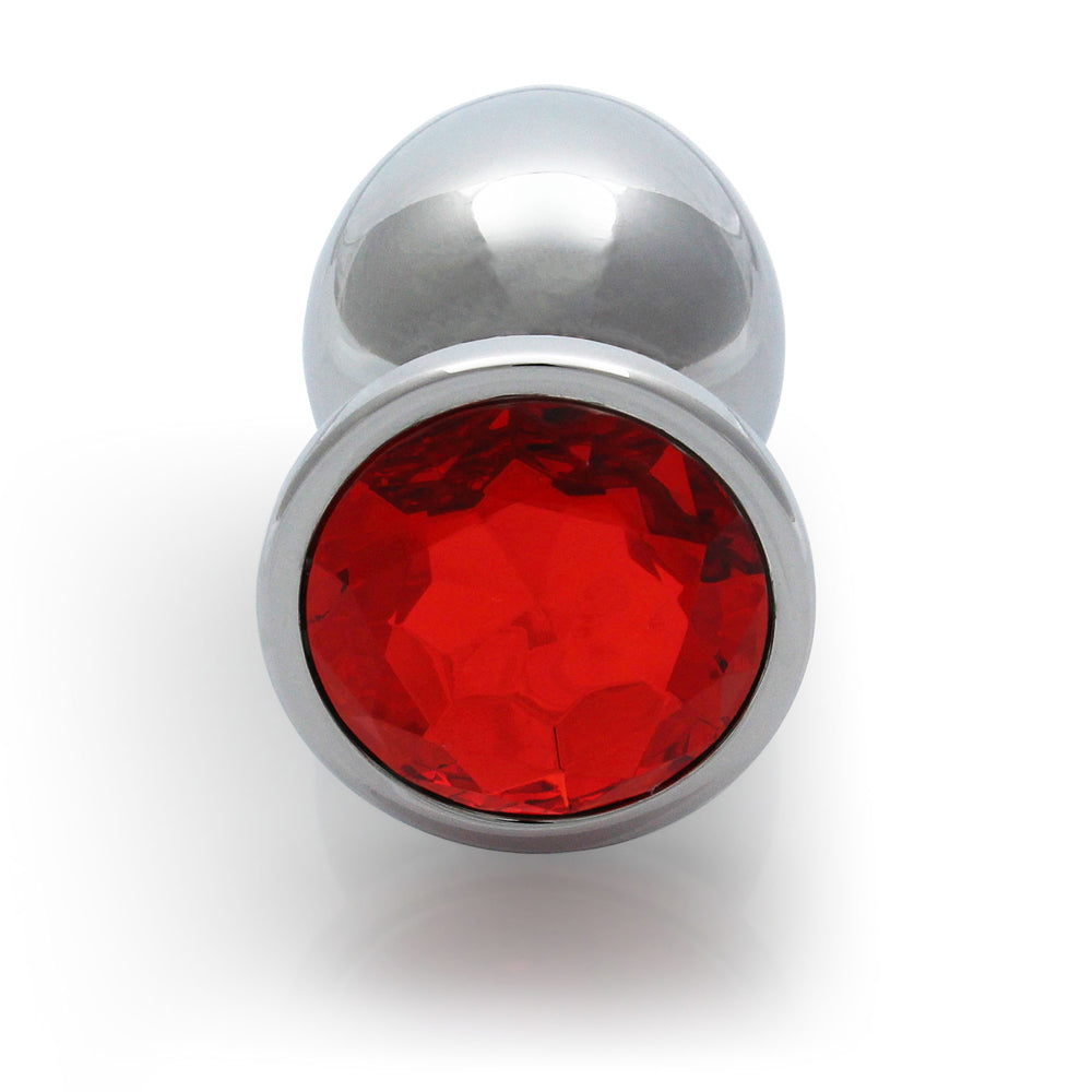 Ouch! Round Gem Butt Plug Medium Silver/Ruby Red