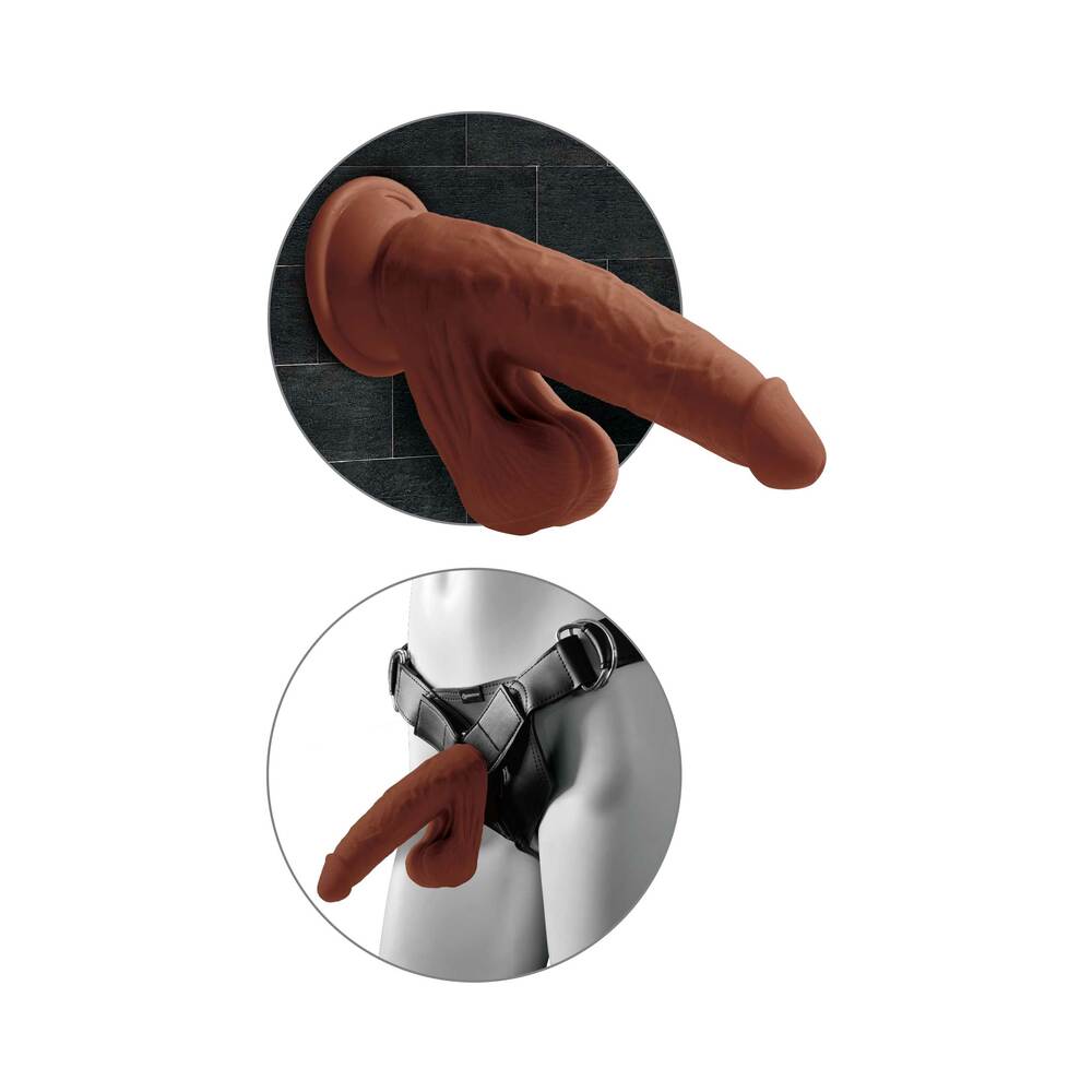 King Cock Plus 8 in. Triple Density Cock With Swinging Balls Dildo Brown - Fantasies Boutique
