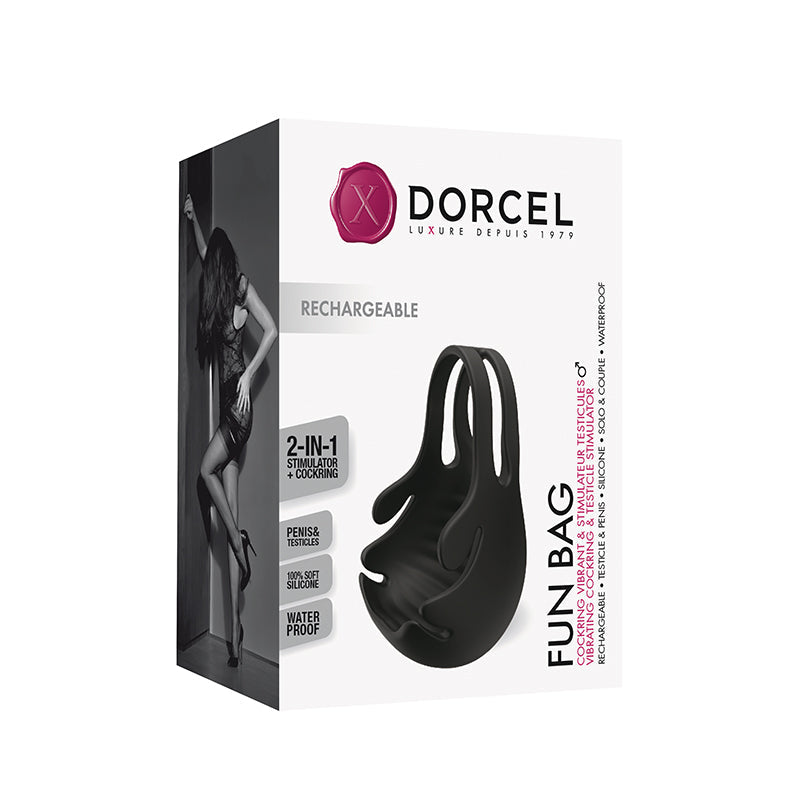 Dorcel Fun Bag Rechargeable Silicone Vibrating Cockring & Testicle Stimulator Black - Fantasies Boutique