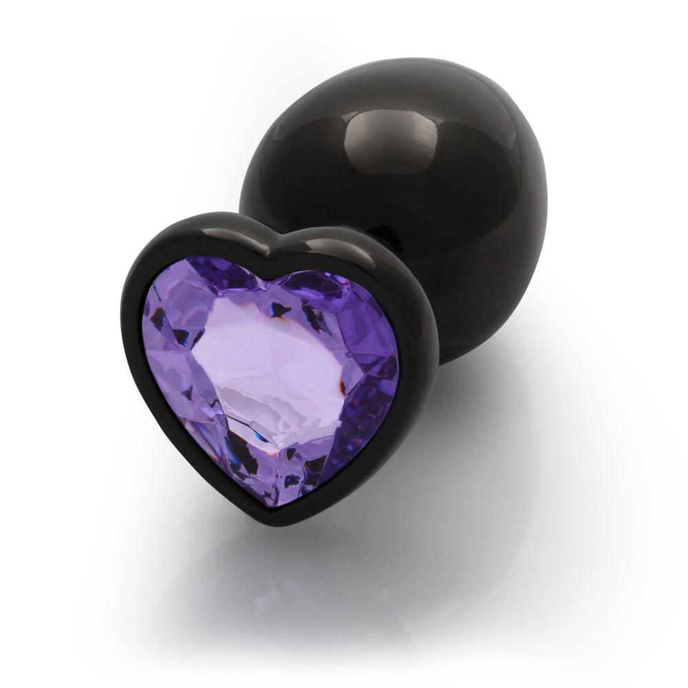 Ouch! Heart Gem Butt Plug Large Gunmetal/Amethyst