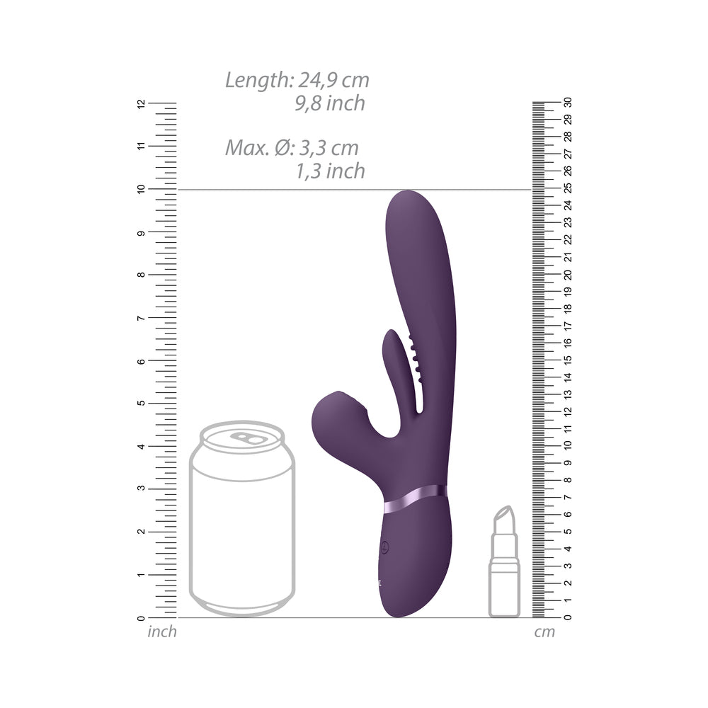 VIVE KURA Rechargeable Thrusting Silicone G-Spot Vibrator with Flapping Tongue and Pulse Wave Stimulator Purple - Fantasies Boutique