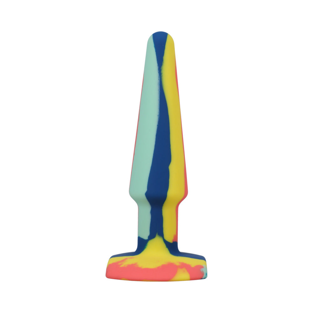 A-Play Groovy Silicone Anal Plug 5 in. Multi-Colored, Yellow - Fantasies Boutique
