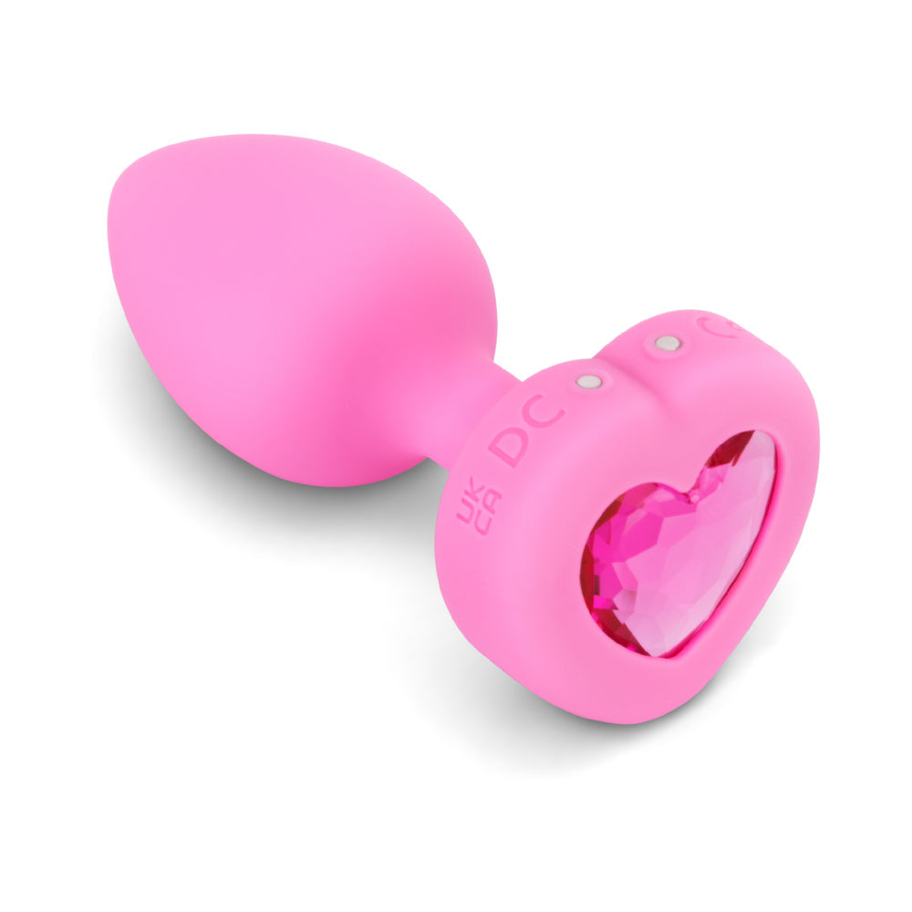 b-Vibe Vibrating Heart Anal Plug with Heart-Shaped Jewel Base S/M Pink - Fantasies Boutique