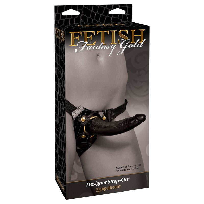 Pipedream Fetish Fantasy Gold Designer Strap-On With 7 in. Dildo Black - Fantasies Boutique