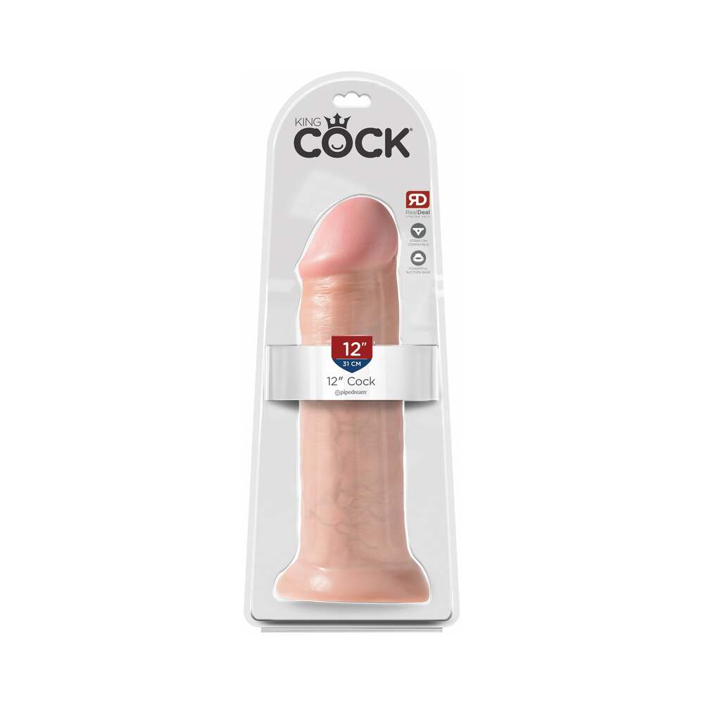 King Cock 12 in. Cock Realistic Dildo With Suction Cup Beige - Fantasies Boutique