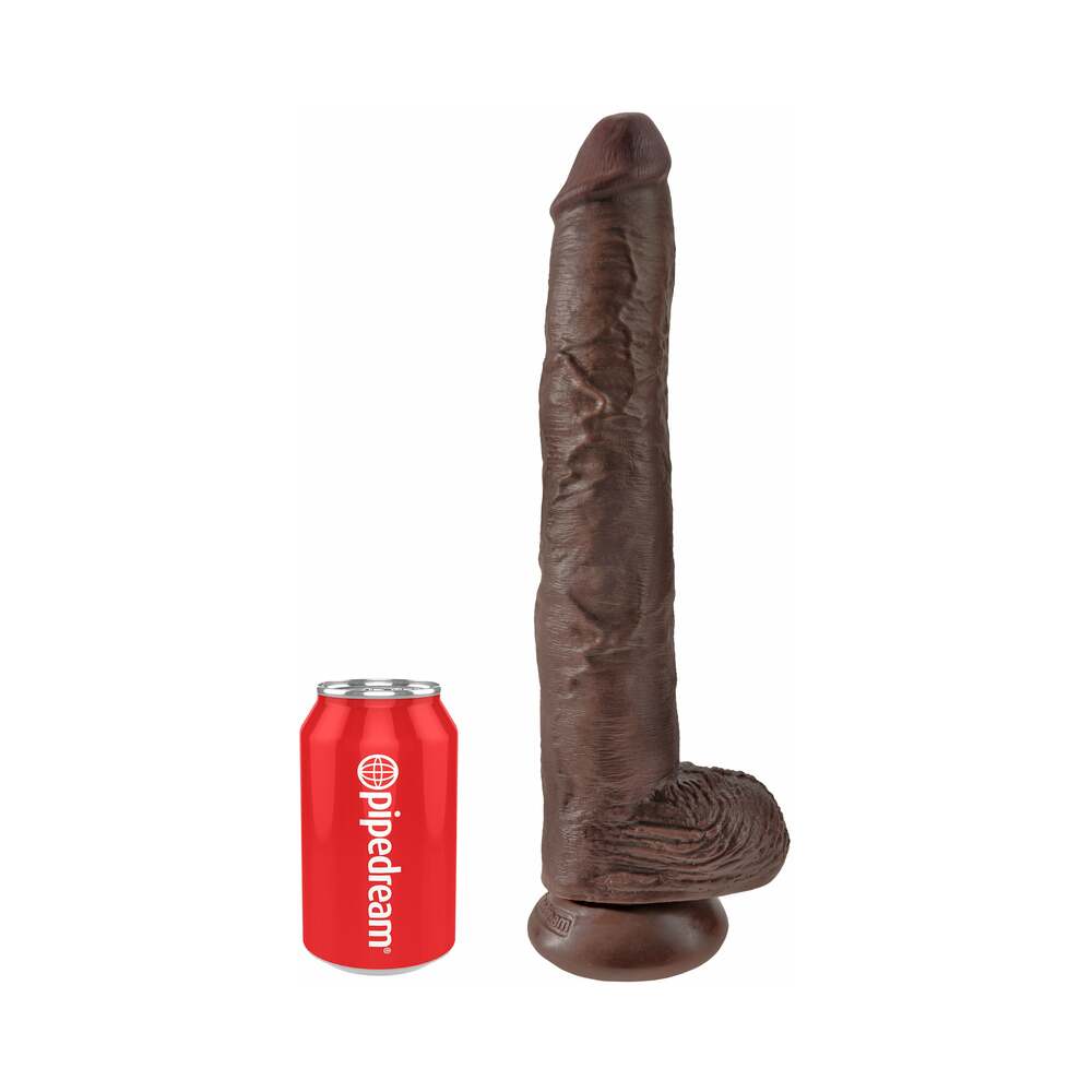 King Cock 14 in. Cock With Balls Realistic Suction Cup Dildo Brown - Fantasies Boutique