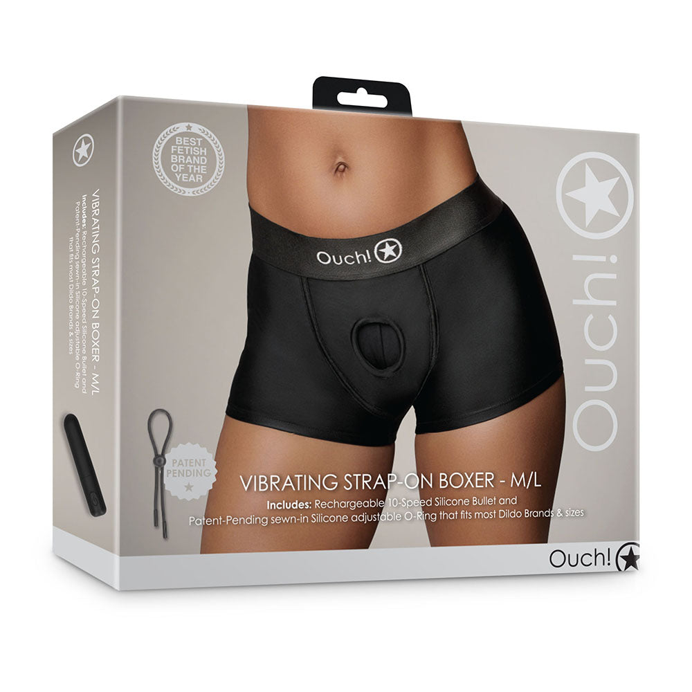 Ouch! Vibrating Strap-on Boxer Black M/L - Fantasies Boutique