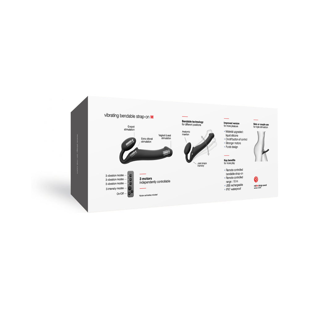 Strap-On-Me Rechargeable Remote-Controlled Silicone Vibrating Bendable Strap-On Black M - Fantasies Boutique