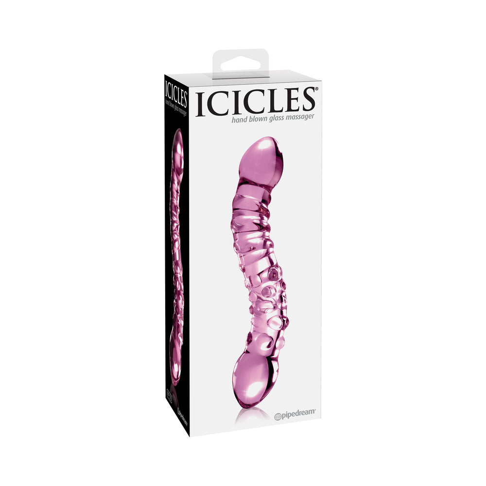 Pipedream Icicles No. 55 Curved Textured 7.75 in. Dual-Ended Glass Dildo Pink - Fantasies Boutique